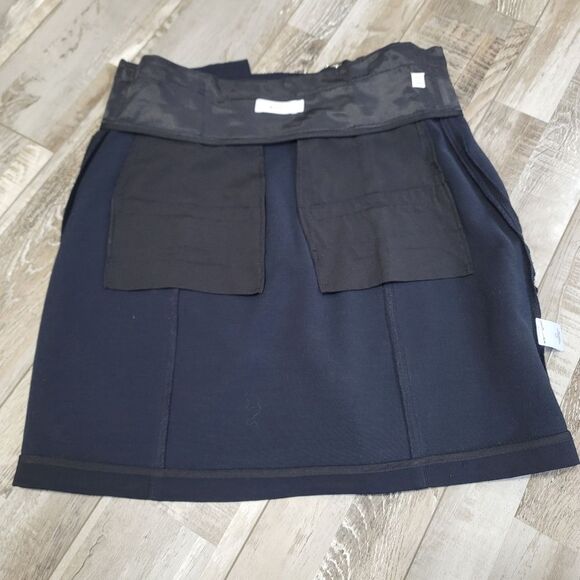 A.L.C. Navy Bronx Belted Straight Wool-Blend Skirt Size 2 - Picture 9 of 10